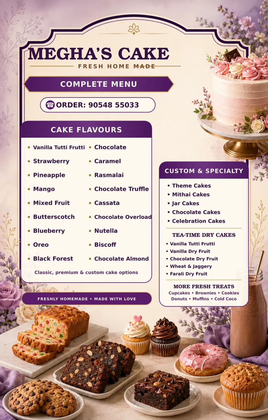 Megha’s Cake complete menu